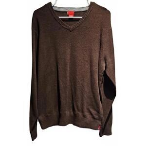 Levis Sweater Mens Large Brown Pullover Knit Stretch Outdoor V-neck Ribbed